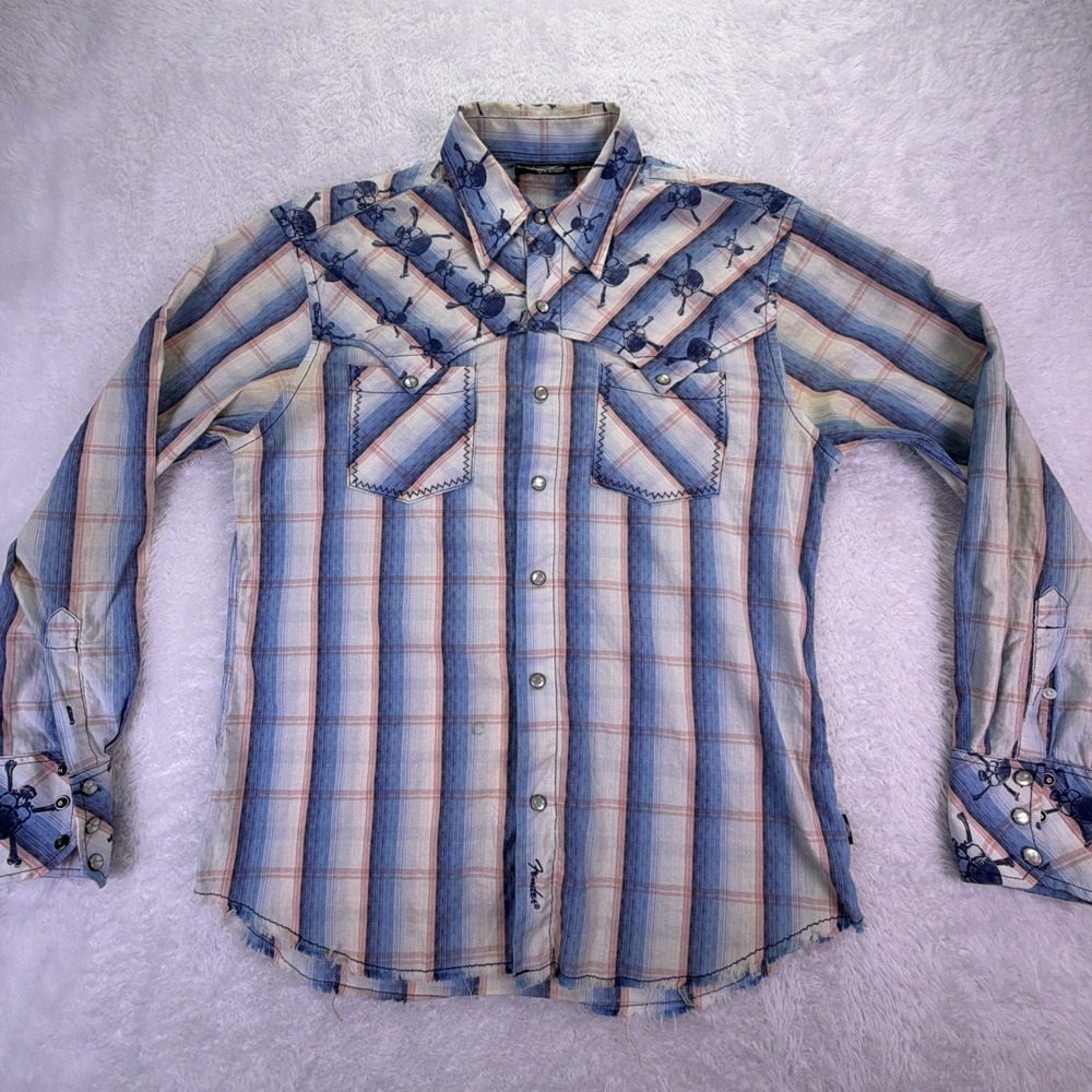 Fender Custom Shop Western Skull Shirt Pearl Snaps Mens Medium - Distressed